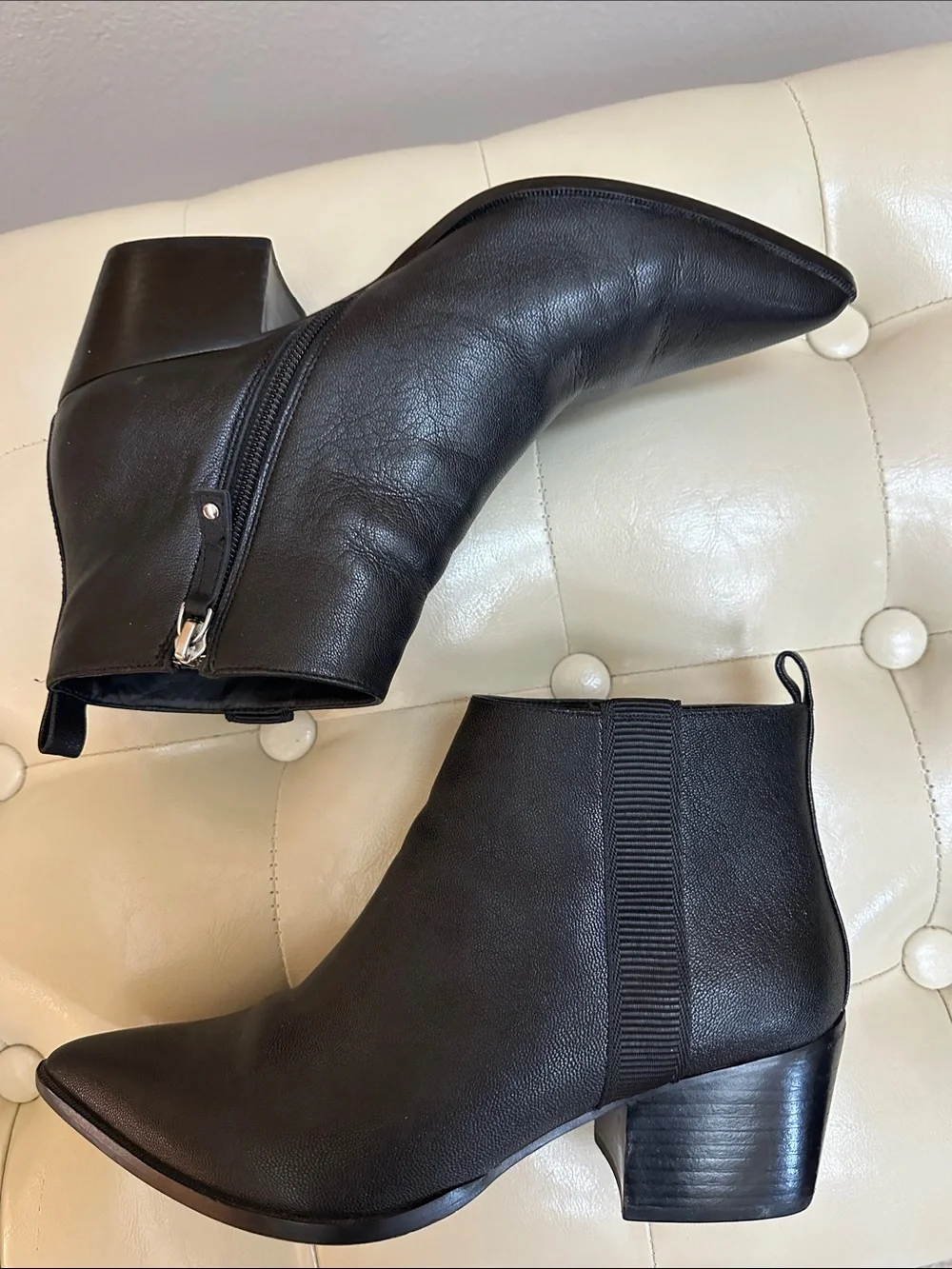 Paolo Black Leather Ankle Booties, Block heel